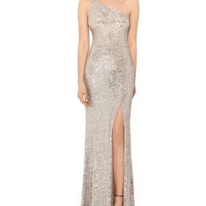 Xscape one shoulder column gown | size 10